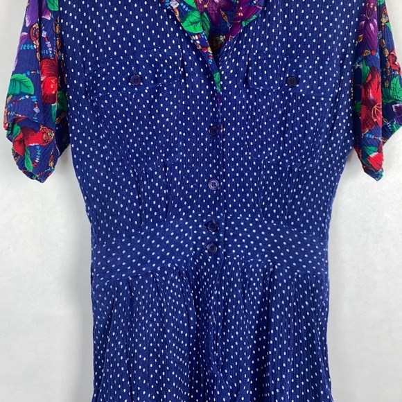 Vintage SK & Company Blue Polka Dot Floral Button Down Romper size Medium EUC - Picture 2 of 6